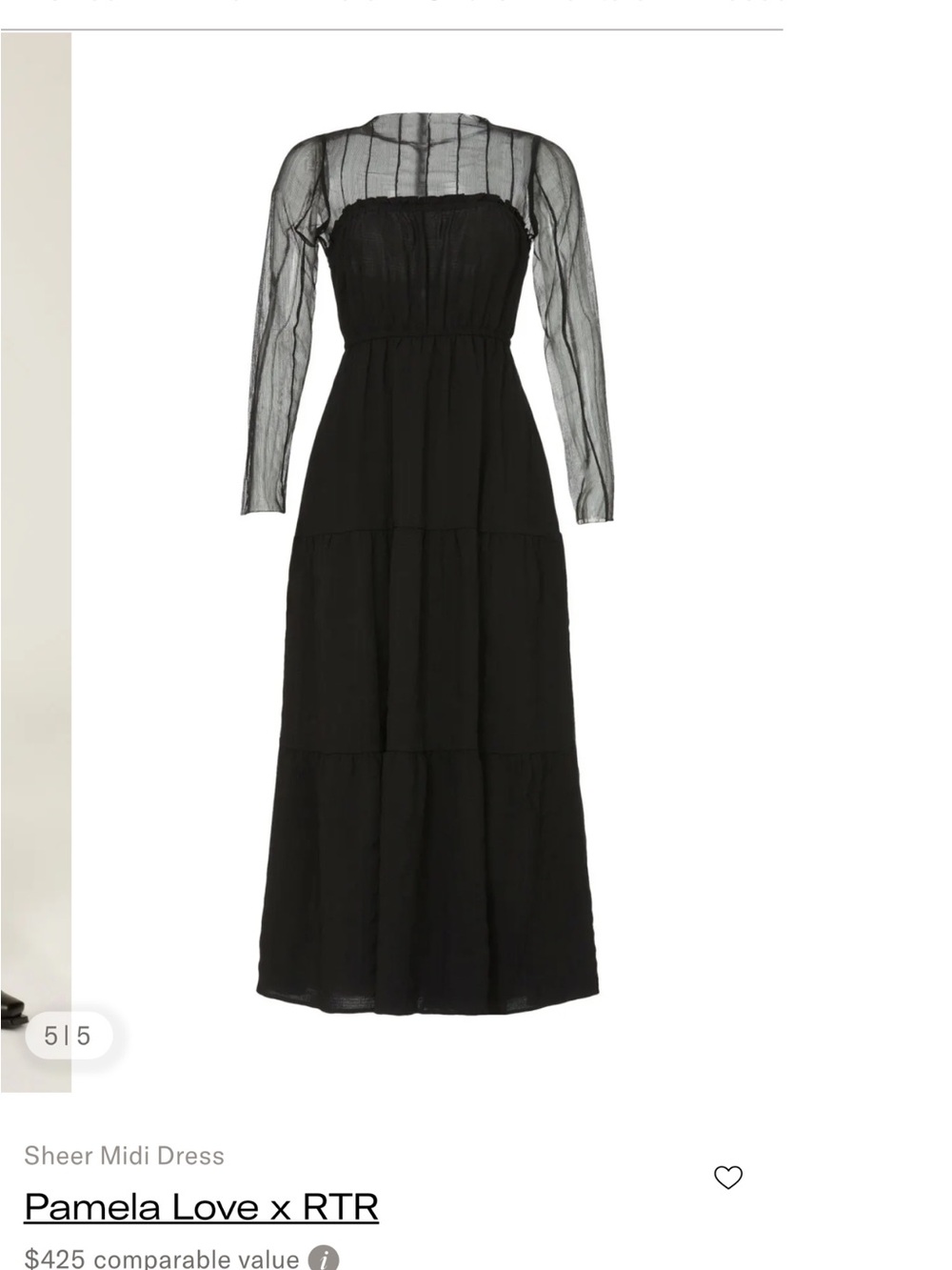 Pamela Love Black Sheer-Sleeve Tiered Midi Dress